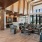 a lobby with tables and chairs